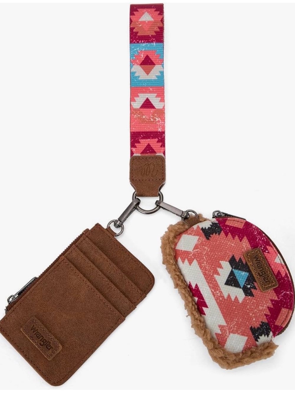 Wrangler Pink, Blue and Brown Aztec Lanyard Wallet Set
